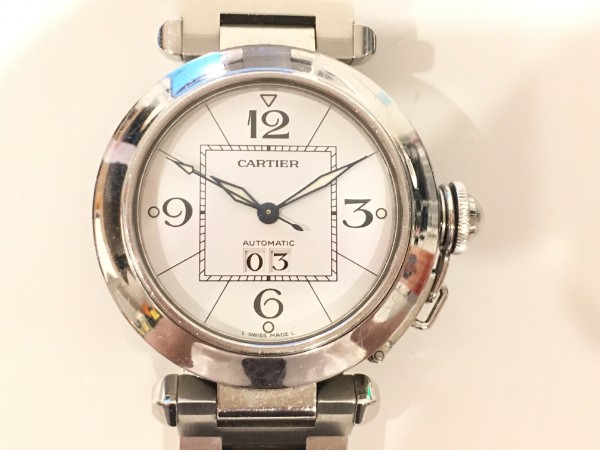 カルティエのパシャC　ビックデイト　ステンレス　腕時計の買取実績です。