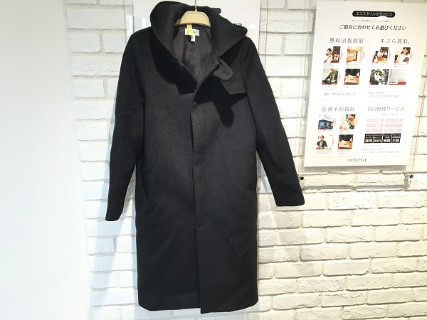 HYKE ロングコート メルトンフードコート カシミヤ混 ブラック 勇ましく