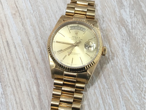 ロレックスのデイデイト Ref.18038 K18無垢 自動巻き時計 現品のみの買取実績です。