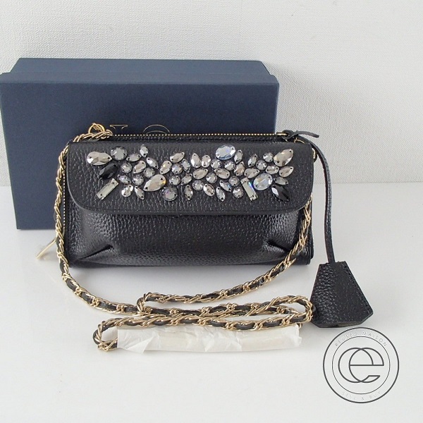 A.D.M.J クロコ型押し チェーンウォレット ターンロック パープル