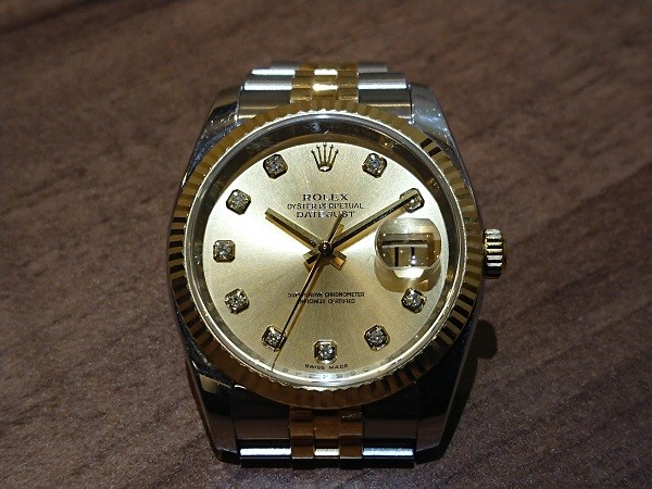 ロレックスのデイトジャスト 116233G  YG×SS 10Pダイヤ 自動巻き時計の買取実績です。