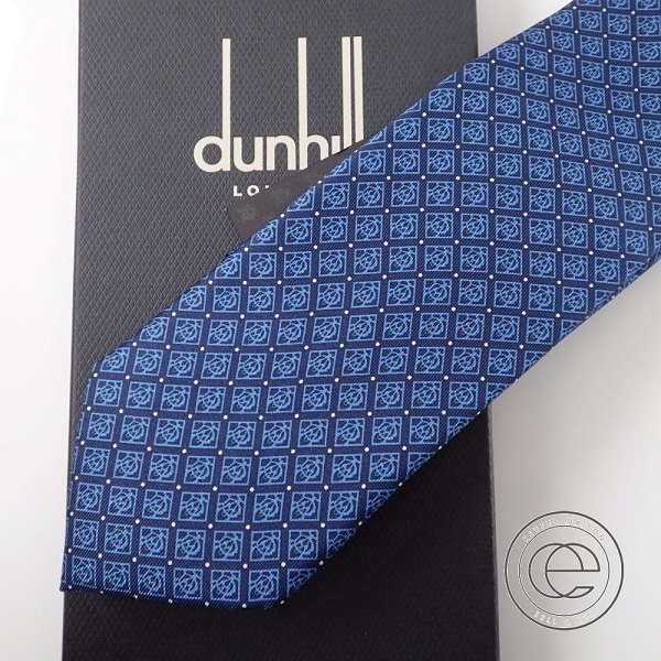 ダンヒル dunhill ネクタイ シルク ブルー ブルドッグ 総柄 クール 青