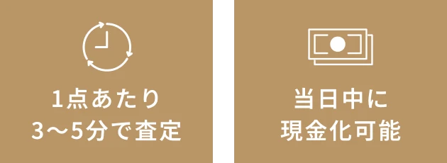 1点あたり3〜5分で査定 当日中に現金化可能